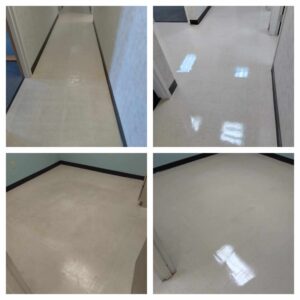 A collage of photos showing different floors in the same room.